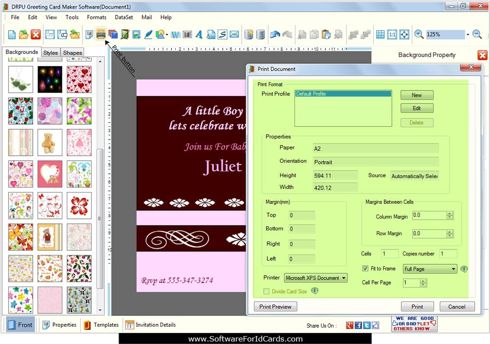 Print Document Greeting Cards Designing Software