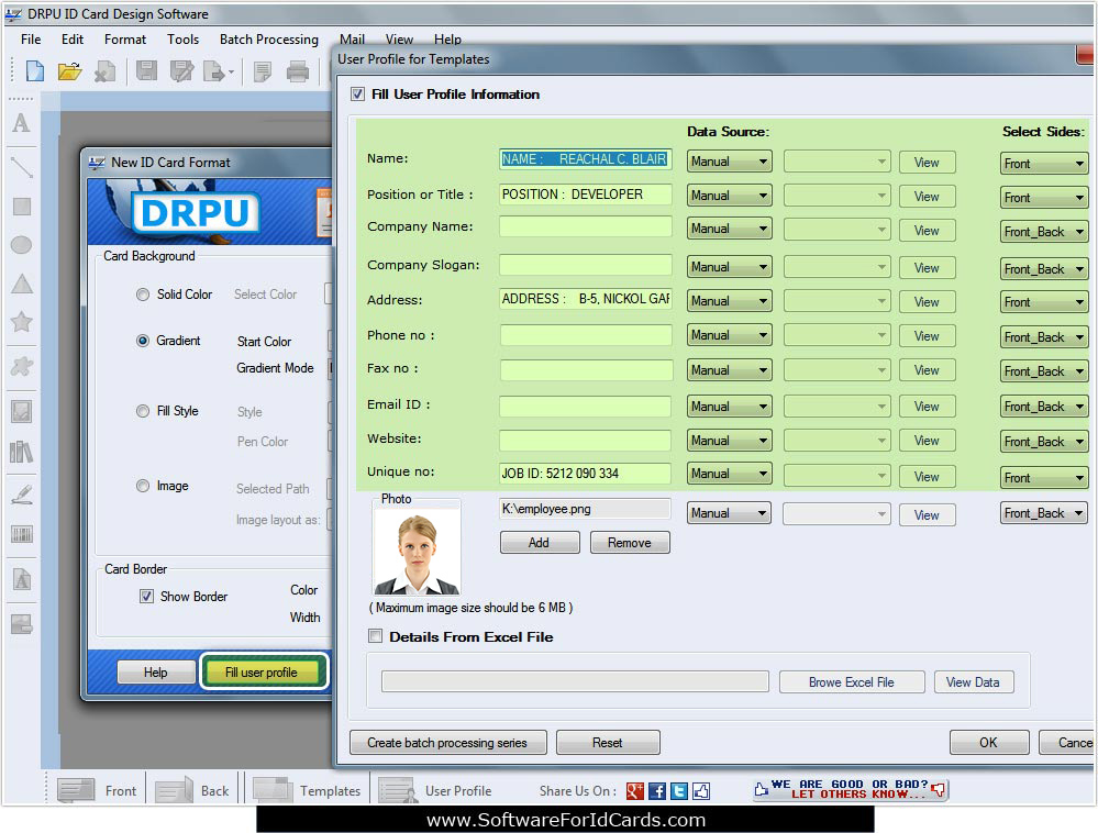 Fill User Profile Information ID Cards Designing Software