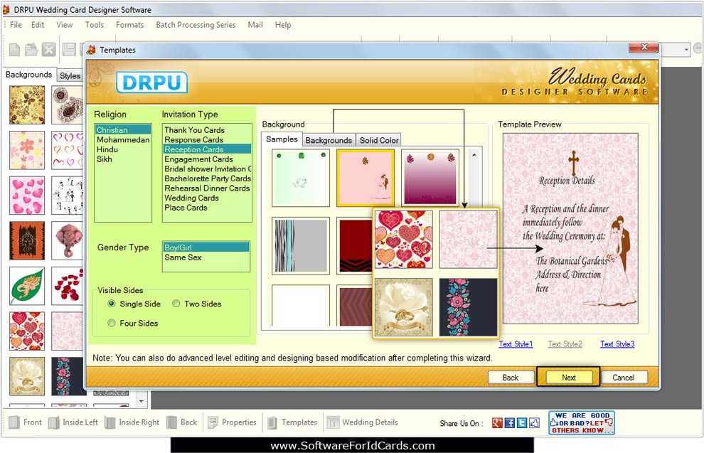 Select Background, samples, color Wedding Cards Designing Software