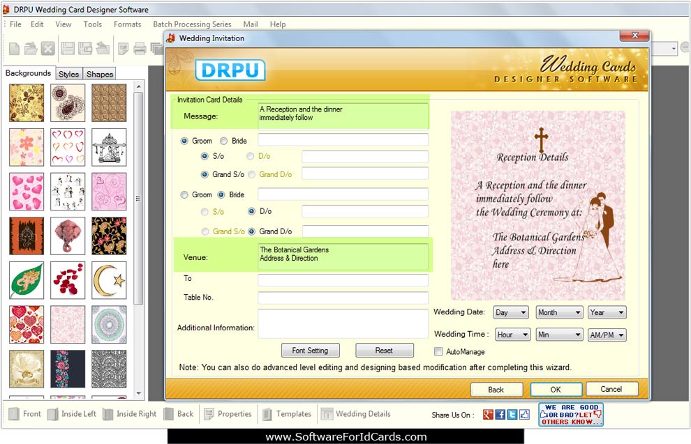 Fill Invitation card details Wedding Cards Designing Software