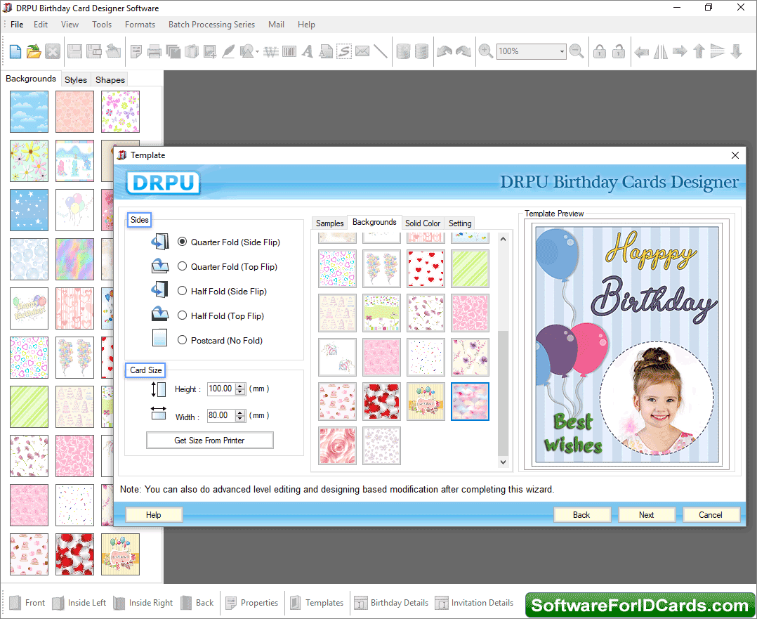 Birthday Cards Software Select Background