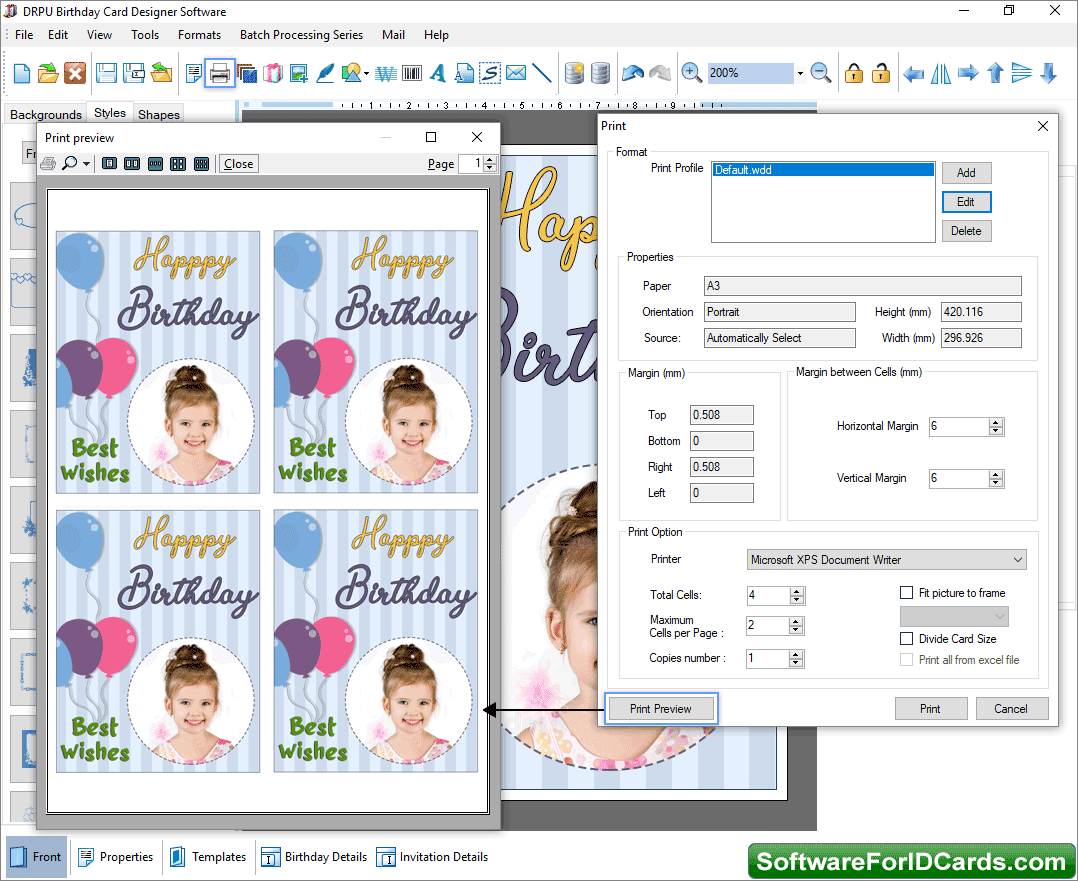 Birthday Cards designer Software Print Format