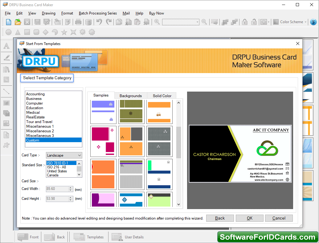 Business Cards Designing Software Select Sample