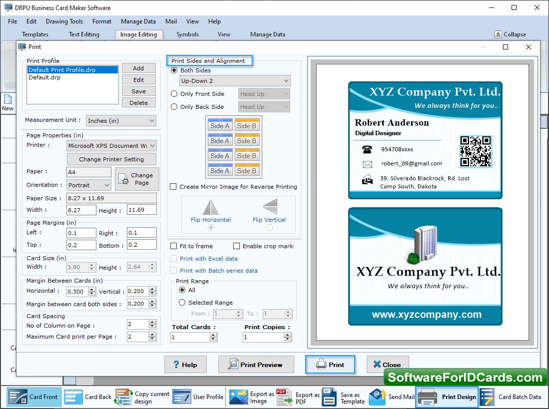 Business Cards Designing Software Print Format