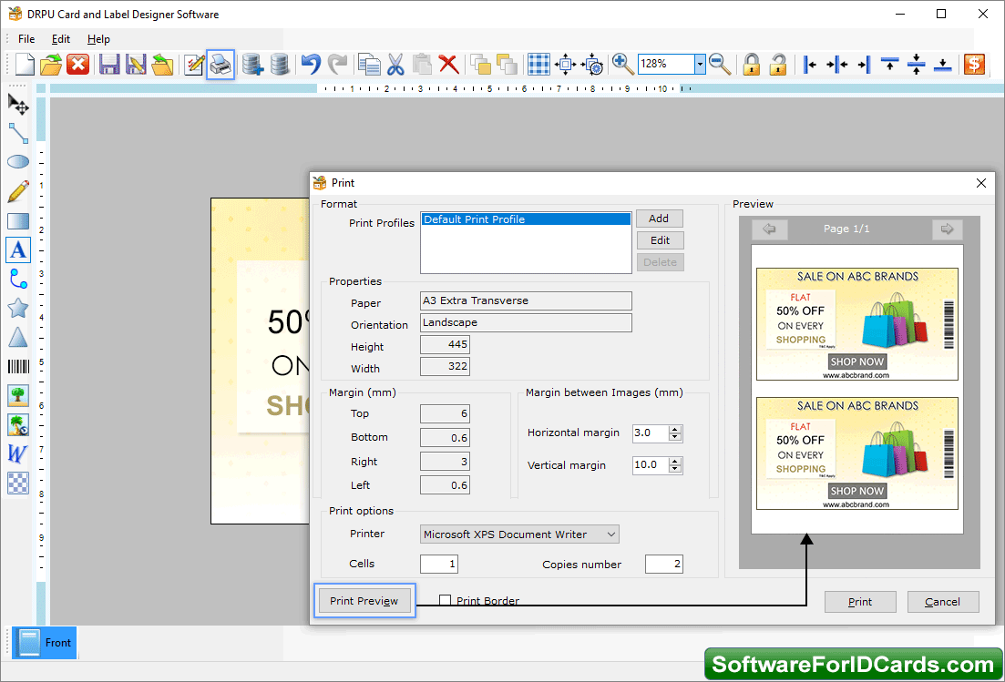 Card and Label Designing Software Set Print Format