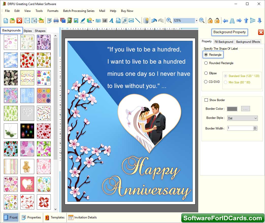 Greeting Cards Designing Software Bckground Properties