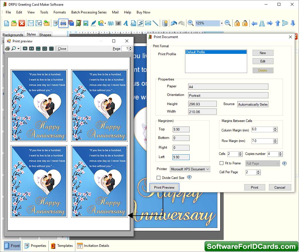 Print Document Greeting Cards Designing Software Print-Preview
