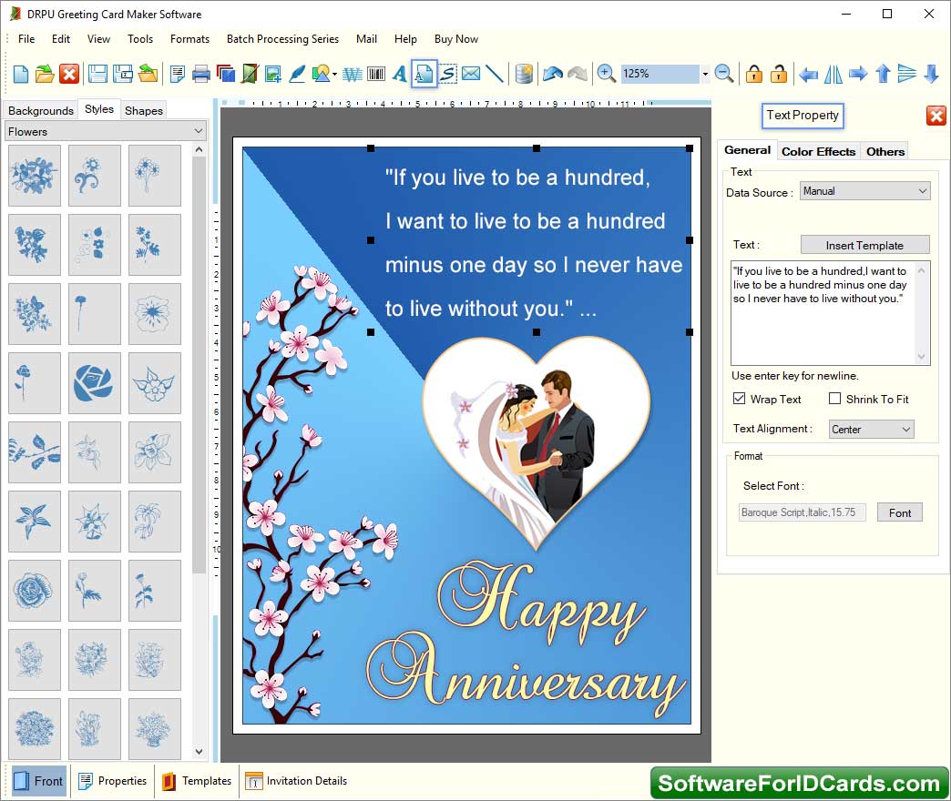 Greeting Cards Designing Software Text properties