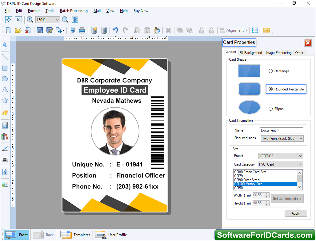 Card Properties ID Cards Designing Software Card Properties