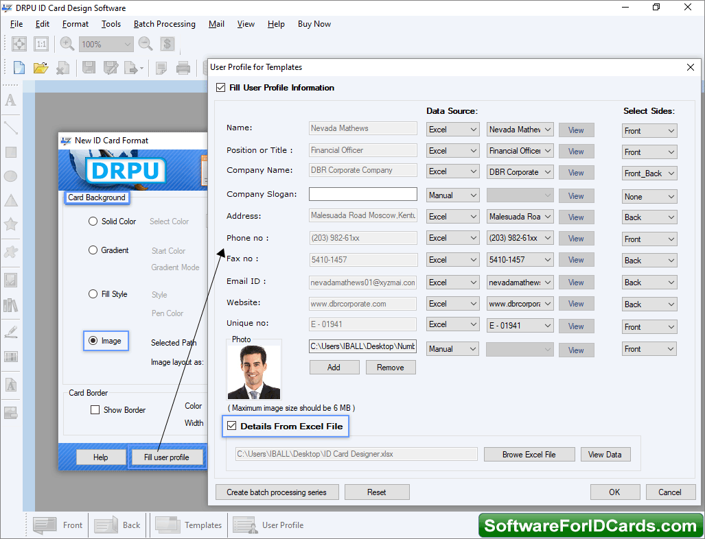 Fill User Profile Information ID Cards Designing Software User Information