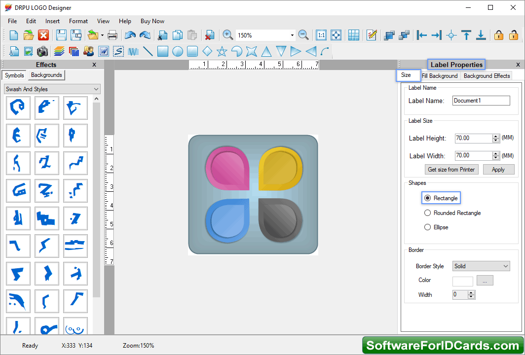 Apply Effects and Label properties Logo Designing Software Label Properties