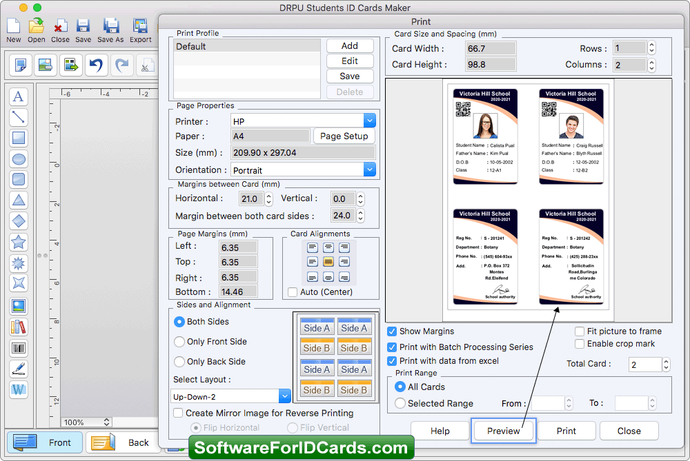 Print multiple student ID Cards